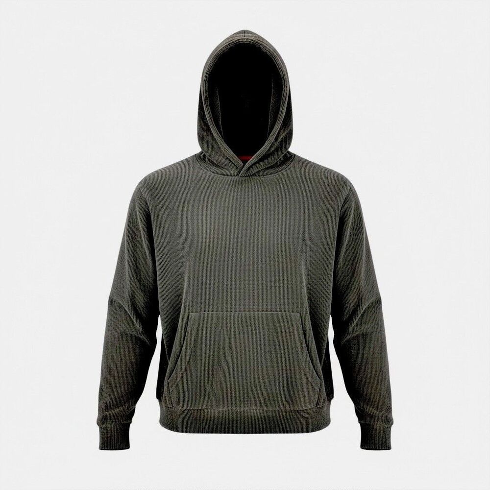 Negative Space Hoodie Medium Green Corduroy Chenille Ribbed Pullover Oversized